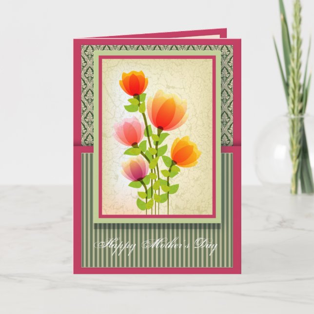 Beautiful Mothers Day Greeting Card with Damask (Front)