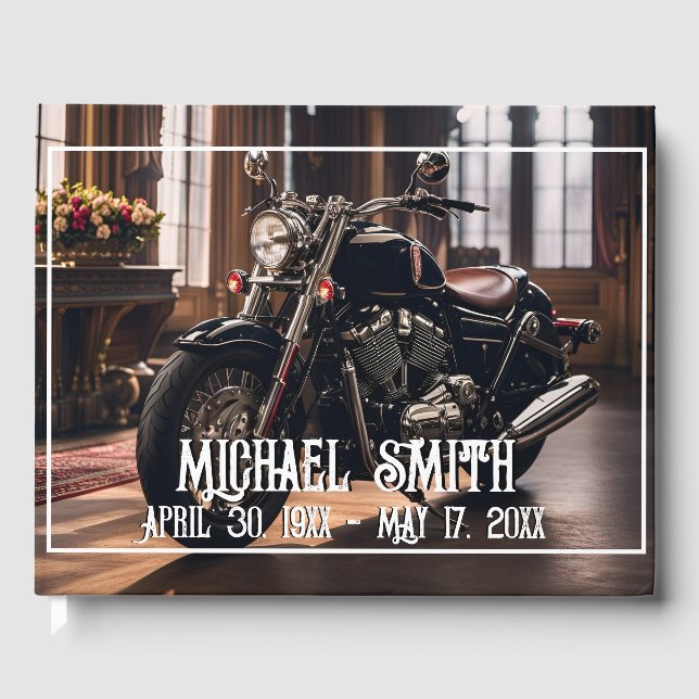 Beautiful Motorcycle Celebration of Life Guest Book (Front)