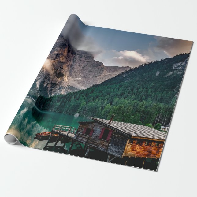 Beautiful mountain and lake landscape in Italy Wrapping Paper (Unrolled)