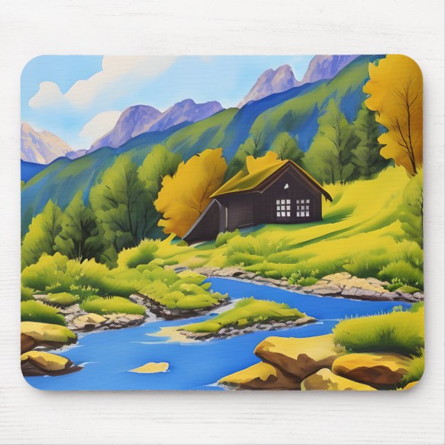 Beautiful Mountain Cabin  Tissue Paper Mouse Pad (Front)