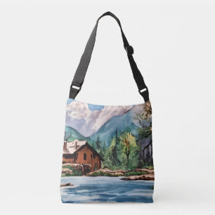Beautiful Mountain Home Painting Crossbody Bag