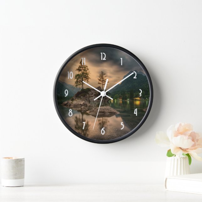  Beautiful Mountain Lake in the Evening Photo Clock (Home)
