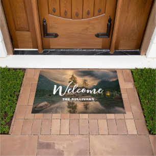 Beautiful Mountain Lake in the Evening Photo Doormat