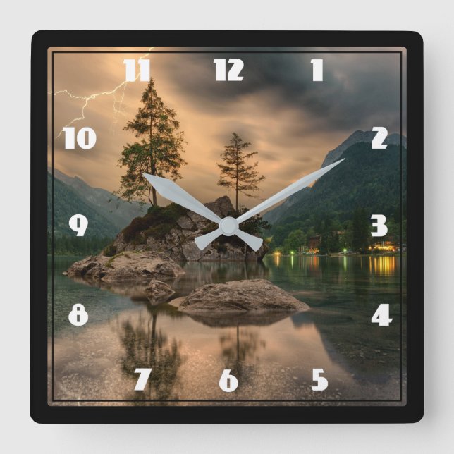 Beautiful Mountain Lake in the Evening Photo Square Wall Clock (Front)
