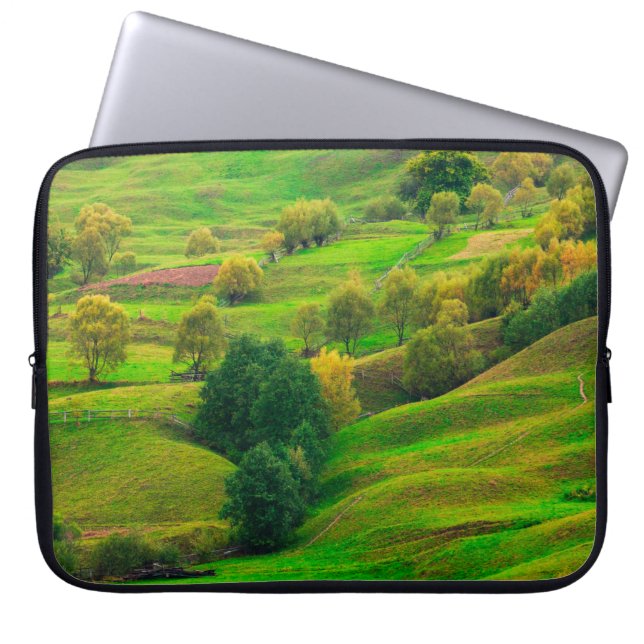 Beautiful mountain landscape in evening sunlight.  laptop sleeve (Front)