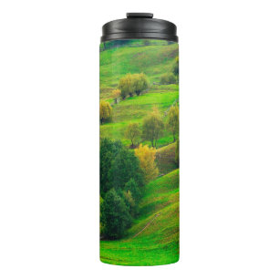 Beautiful mountain landscape in evening sunlight. thermal tumbler