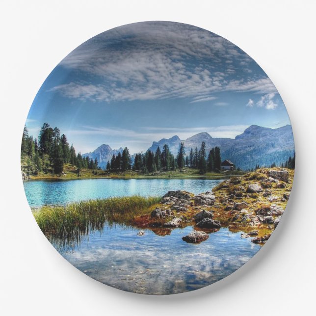 Beautiful Mountain Meadow Scenery Paper Plates (Front)