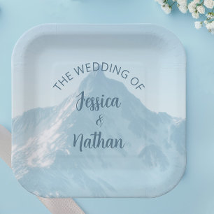 Beautiful Mountain Photography Winter Wedding Paper Plate
