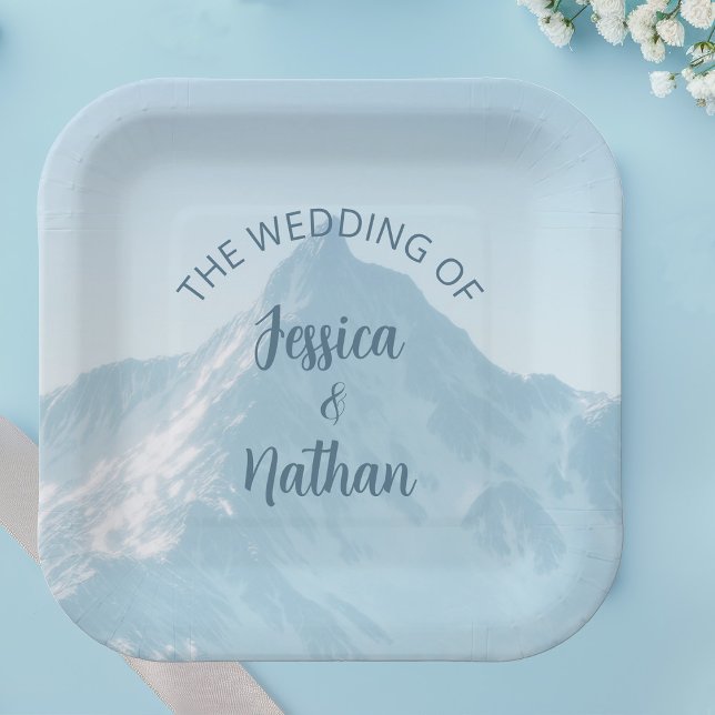 Beautiful Mountain Photography Winter Wedding Paper Plate (Creator Uploaded)