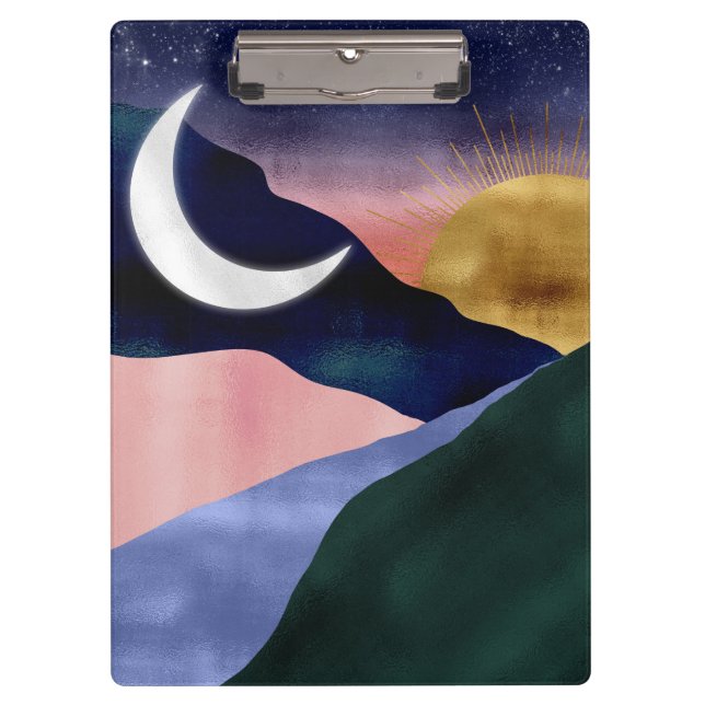 Beautiful Mountain River Moon Sunset Design Clipboard (Front)