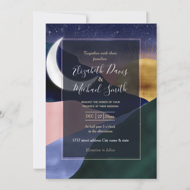 Beautiful Mountain River Moon Sunset Design Invitation (Front)