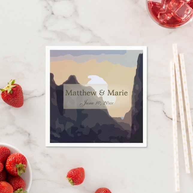 Beautiful Mountain Sunset Wedding Napkins (Insitu)
