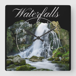 Beautiful Mountain Waterfalls Square Wall Clock