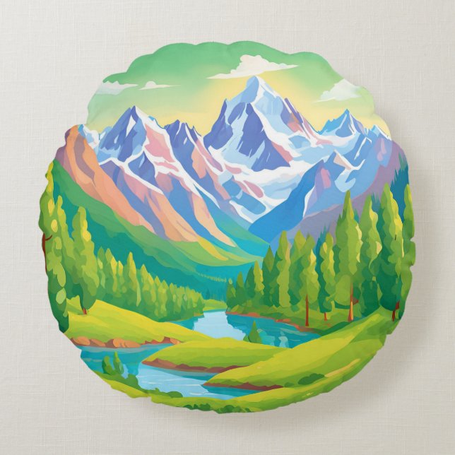 Beautiful Mountains Round Cushion (Front)