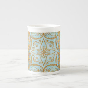 Beautiful Mozaik Gold Blue , Vintage Bone China Mug