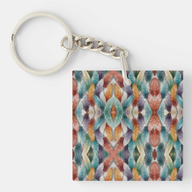 Beautiful multi colored ice crystal feathers  key ring (Front)