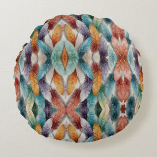 Beautiful multi colored ice crystal feathers  round cushion