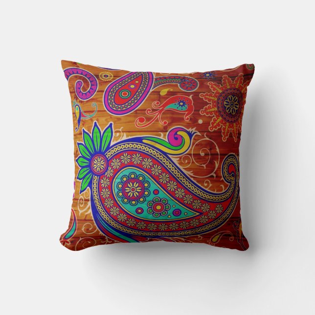 Beautiful multi colour paisley design cushion (Front)
