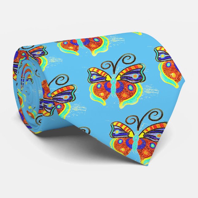 Beautiful multi-coloured butterflies black tie (Rolled)