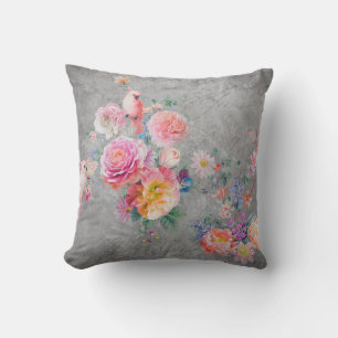 Beautiful multi-coloured flowers and birds on conc cushion