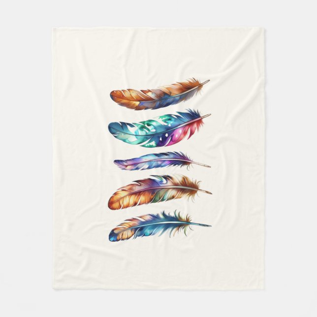 Beautiful Multicolor Boho Feathers - Cozy Graphic Fleece Blanket (Front)