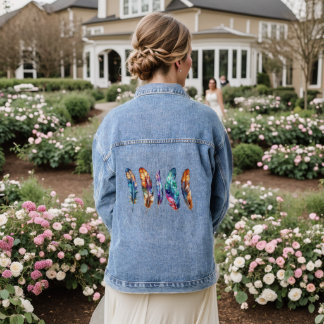 Beautiful Multicolor Boho Feathers - Graphic Art Denim Jacket