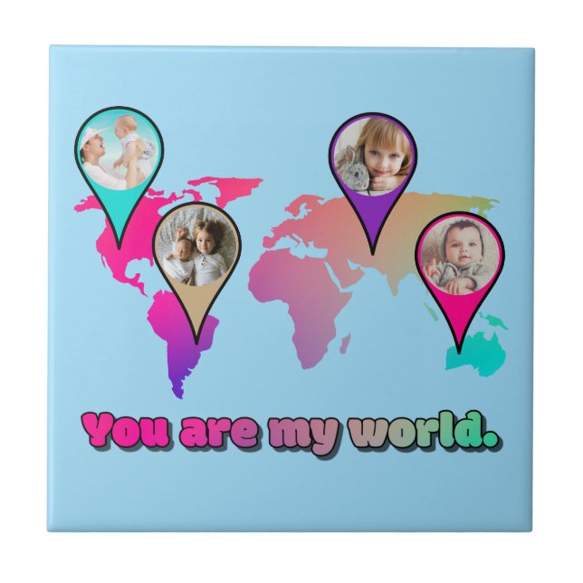 Beautiful Multicolor World Map Photo Collage Ceramic Tile (Front)