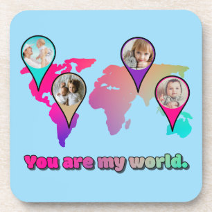 Beautiful Multicolor World Map Photo Collage Coaster