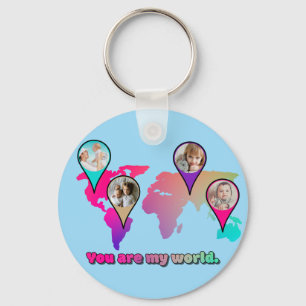 Beautiful Multicolor World Map Photo Collage Key Ring