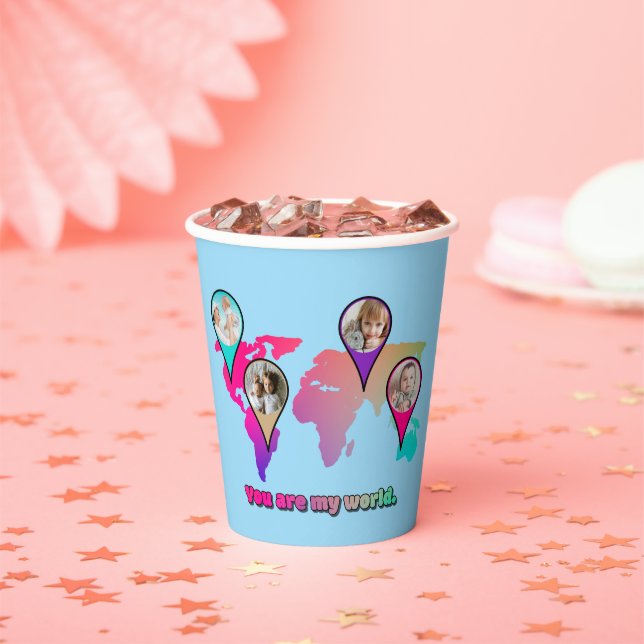 Beautiful Multicolor World Map Photo Collage Paper Cups (Insitu)