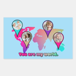 Beautiful Multicolor World Map Photo Collage Rectangular Sticker
