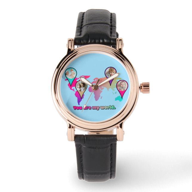 Beautiful Multicolor World Map Photo Collage Watch (Front)