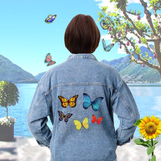 Beautiful Multicolored Butterflies on Denim Jacket (Creator Uploaded)