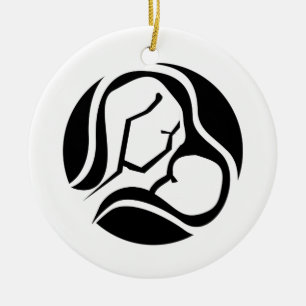 Beautiful Mum and Baby Black White Christmas Ceramic Ornament
