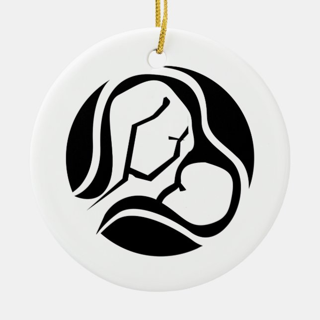 Beautiful Mum and Baby Black White Christmas Ceramic Ornament (Front)