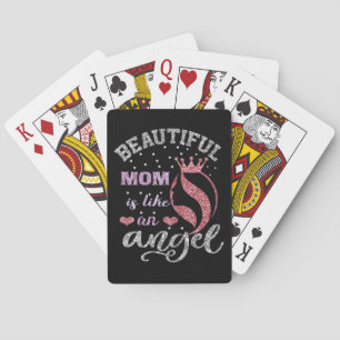 Beautiful mum is like an angel playing cards