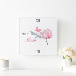 Beautiful Mum Pink Lotus, Mothers Day, Birthday Square Wall Clock