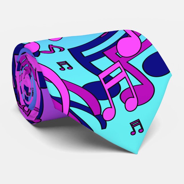 Beautiful Music Lively Notes Aqua Blue Purple Pink Tie (Rolled)