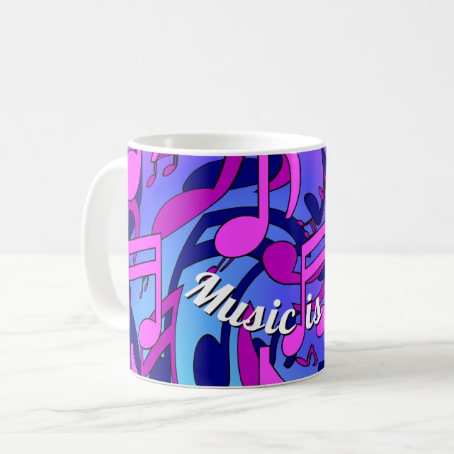 Beautiful Music Lively Notes Pink Purple Blue Aqua Coffee Mug (Front Left)