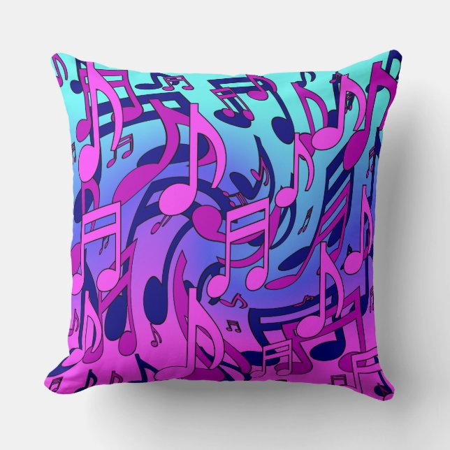 Beautiful Music Lively Notes Pink Purple Blue Aqua Cushion (Front)