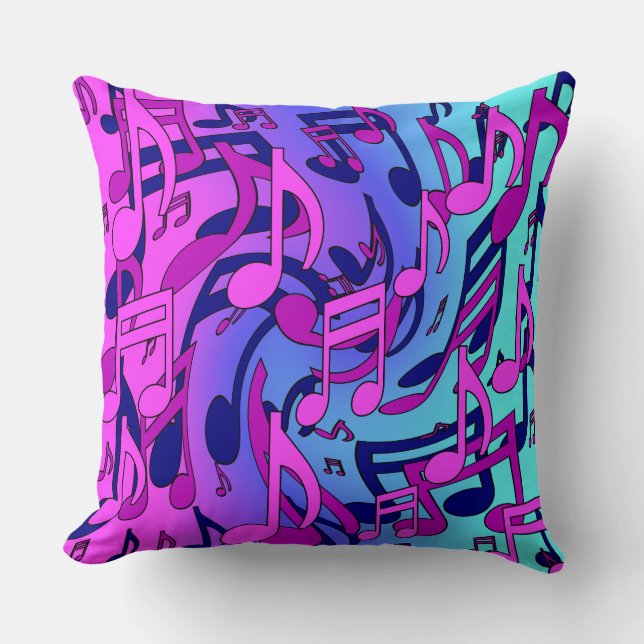 Beautiful Music Lively Notes Pink Purple Blue Aqua Cushion (Front)