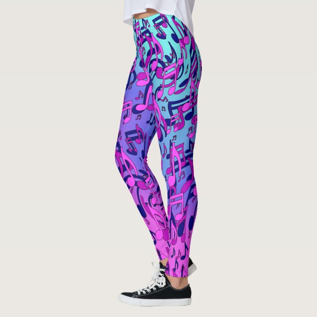 Beautiful Music Lively Notes Pink Purple Blue Aqua Leggings (Left)
