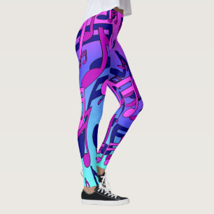 Beautiful Music Lively Notes Pink Purple Blue Aqua Leggings