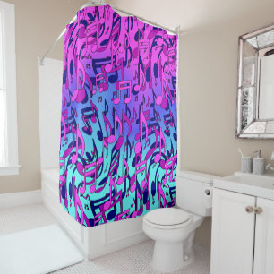 Beautiful Music Lively Notes Pink Purple Blue Aqua Shower Curtain