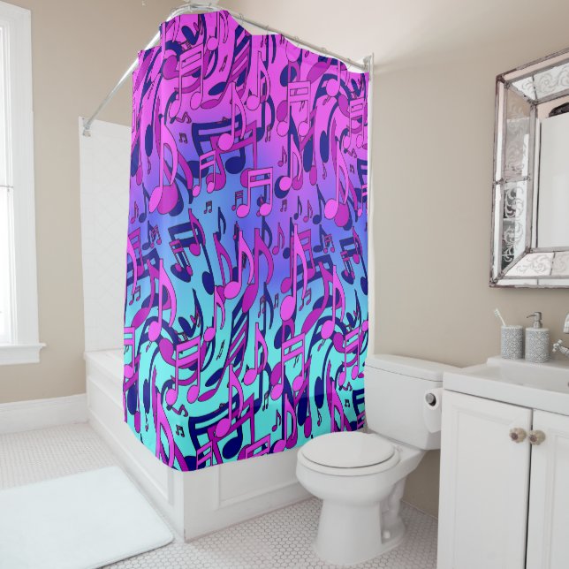 Beautiful Music Lively Notes Pink Purple Blue Aqua Shower Curtain (In Situ)