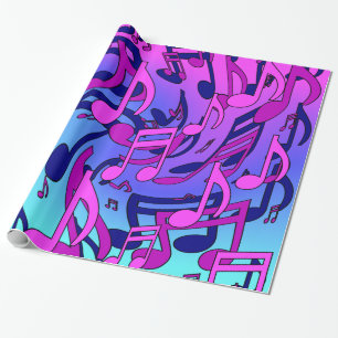 Beautiful Music Lively Notes Pink Purple Blue Aqua Wrapping Paper