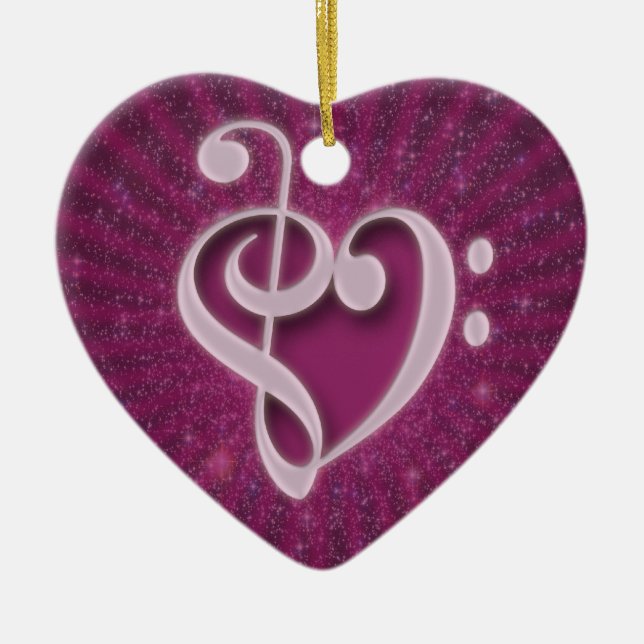 Beautiful music notes put together as a heart ceramic tree decoration (Front)