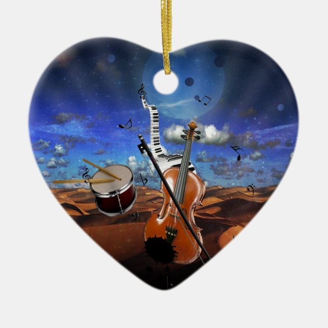 Beautiful music notes violin splatter piano drums ceramic ornament (Front)