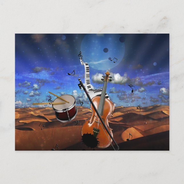 Beautiful music notes violin splatter piano drums postcard (Front)