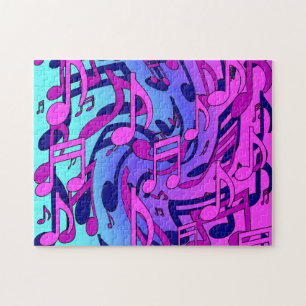 Beautiful Music Pink Purple Blue Musical Pattern Jigsaw Puzzle